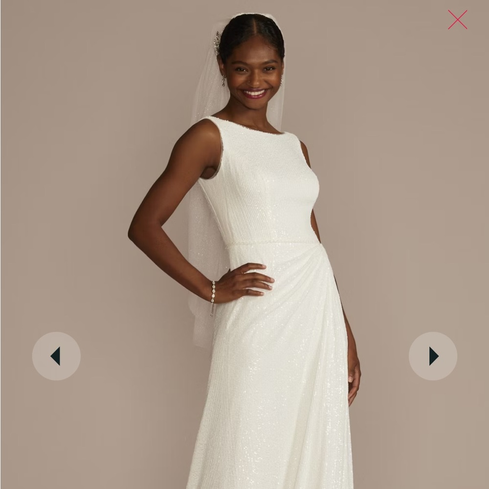 David's Bridal Cream Sleeveless Mock Neck Gown